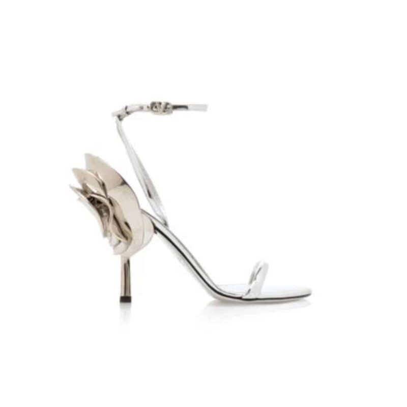 VALENTINO GARAVANI ARCHIVE ROSEROUCHE METALLIC LEATHER HIGH HEEL SILVER