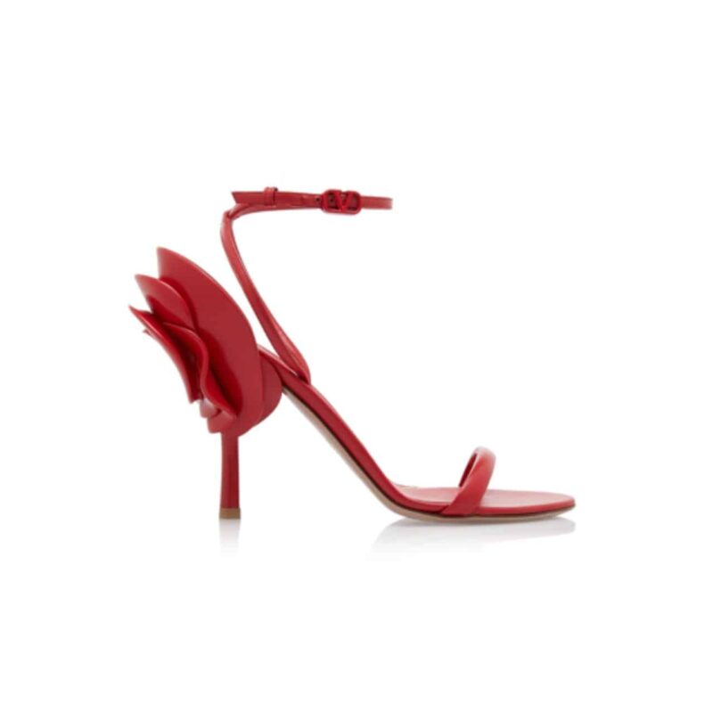 VALENTINO GARAVANI ARCHIVE ROSEROUCHE LEATHER HIGH HEEL IN RED