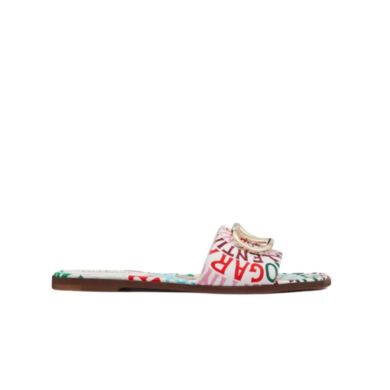VALENTINO GARAVANI ESCAPE SLIDE SANDAL IN CANVAS WITH VALENTINO LOOP PRINT WS0BD5FUL QD7
