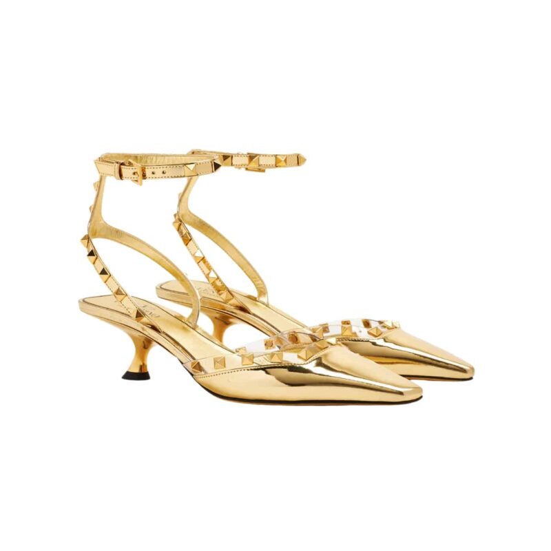 VALENTINO GARAVANI BLACK ROCKSTUD COUTURE PUMPS GOLD