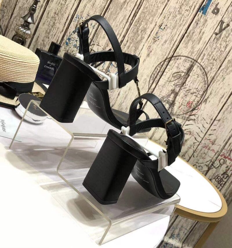 Alternative view of SAINT LAURENT CASSANDRA LEATHER SLINGBACK SANDALS BLACK 658198DWETT1000