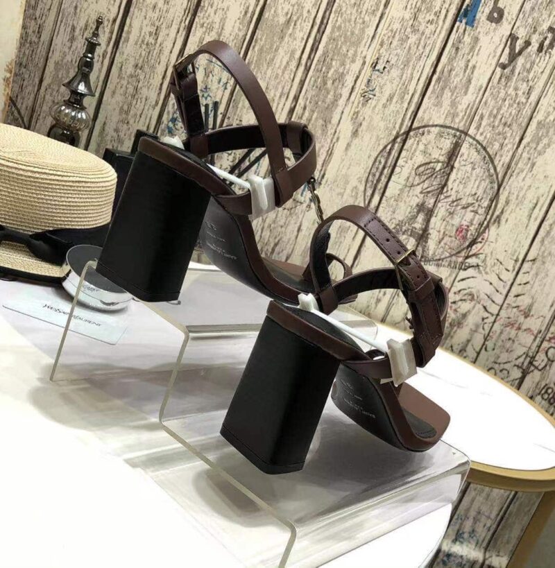 Alternative view of SAINT LAURENT CASSANDRA LEATHER SLINGBACK SANDALS BROWN