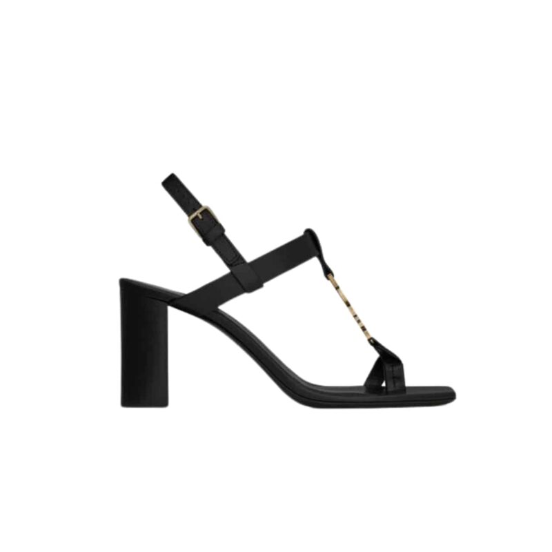 SAINT LAURENT CASSANDRA LEATHER SLINGBACK SANDALS BLACK 658198DWETT1000