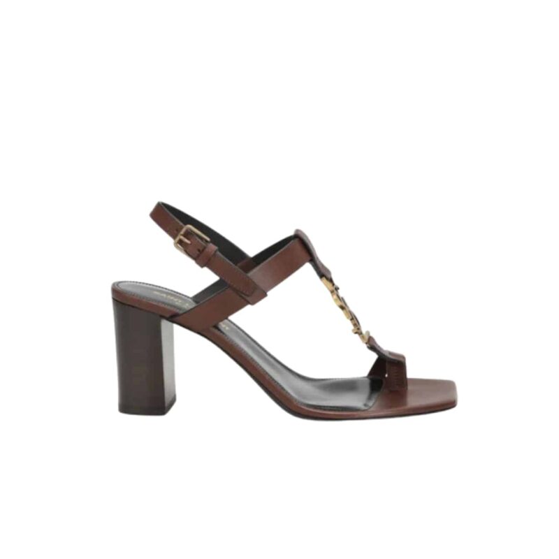 SAINT LAURENT CASSANDRA LEATHER SLINGBACK SANDALS BROWN