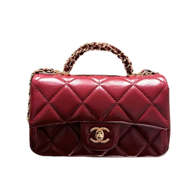 CHANEL CLASSIC MINI FLAP BAG WITH CHAIN IN BURGUNDY 21CM