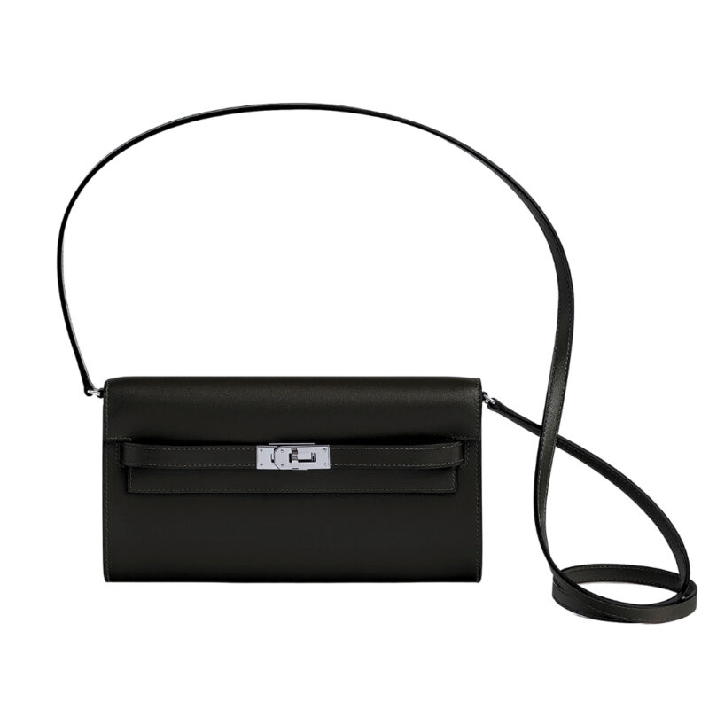 HERMES KELLY CLASSIQUE TO GO WALLET BLACK SILVER HARDWARE 19CM H080253CK89