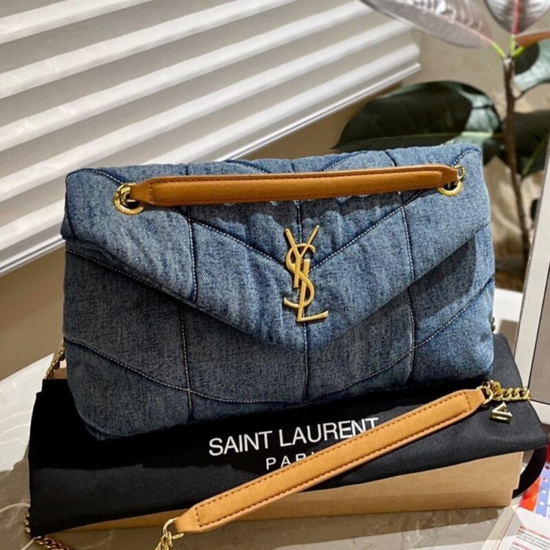 Alternative view of SAINT LAURENT PUFFER MEDIUM IN SUEDE AND DENIM 28CM 5774752PT674575