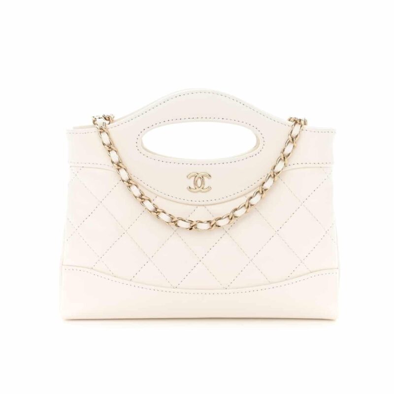 CHANEL 24C MINI 31 CLUTCH WITH CHAIN SHINY WHITE 24CM