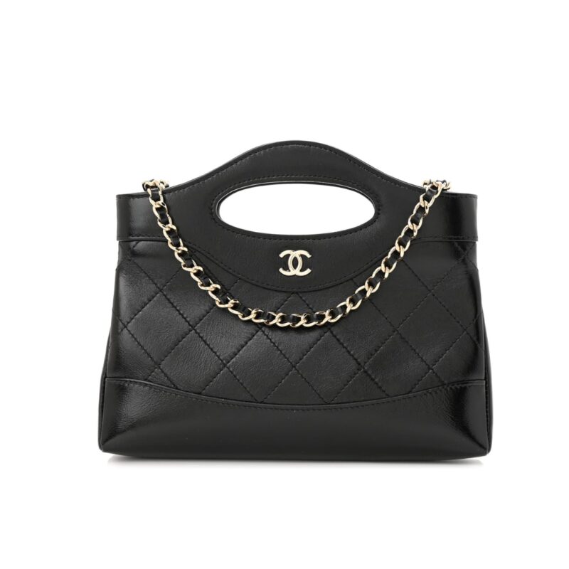 CHANEL 24C MINI 31 CLUTCH WITH CHAIN SHINY BLACK 24CM