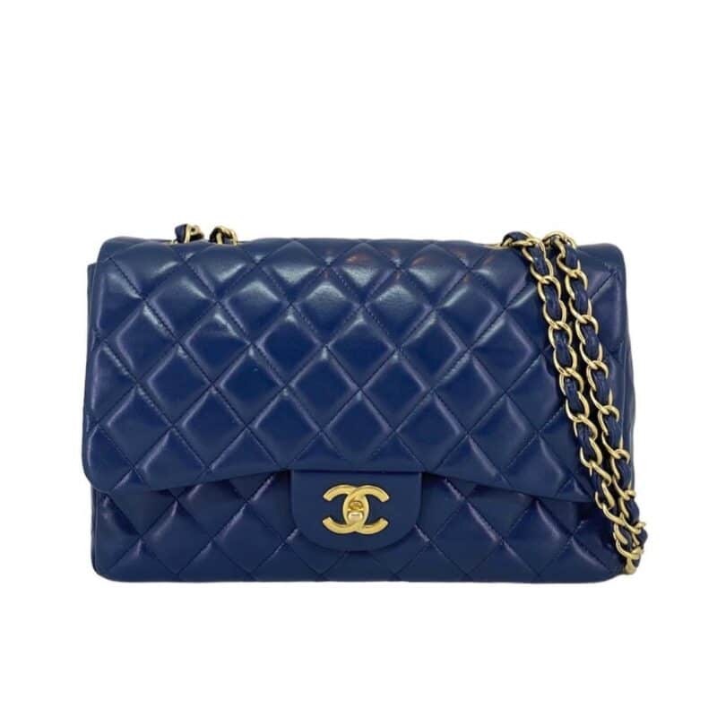 CHANEL CLASSIC MEDIUM FLAP NAVY AND GOLD 25CM