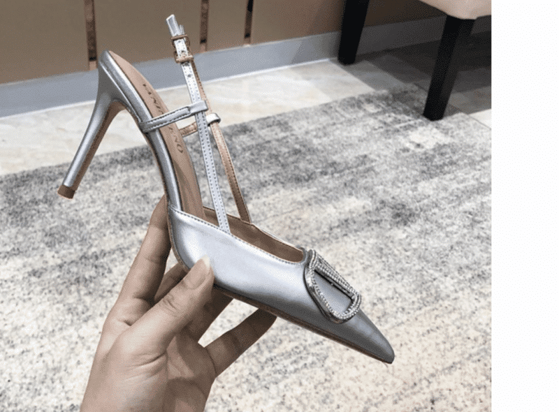 Alternative view of VALENTINO GARAVANI VLOGO WOVEN SLINGBACK PUMPS SILVER