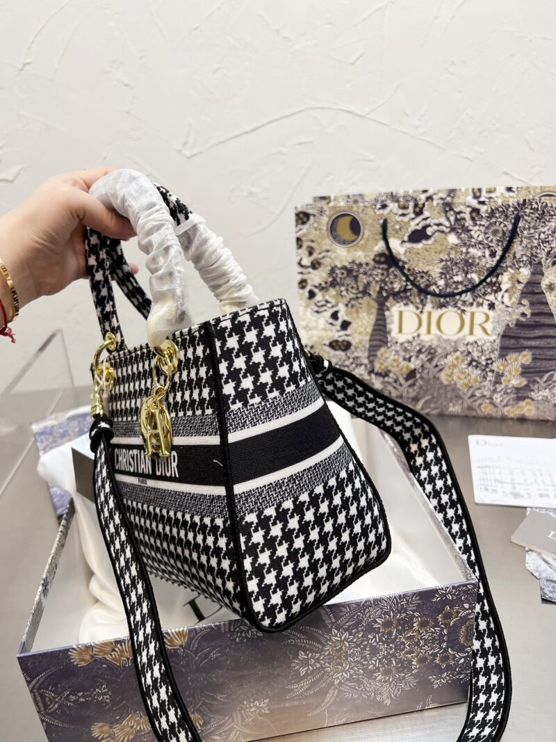 Alternative view of DIOR LADY D-LITE BAG HOUNDSTOOTH EMBROIDERY BLACK 24CM