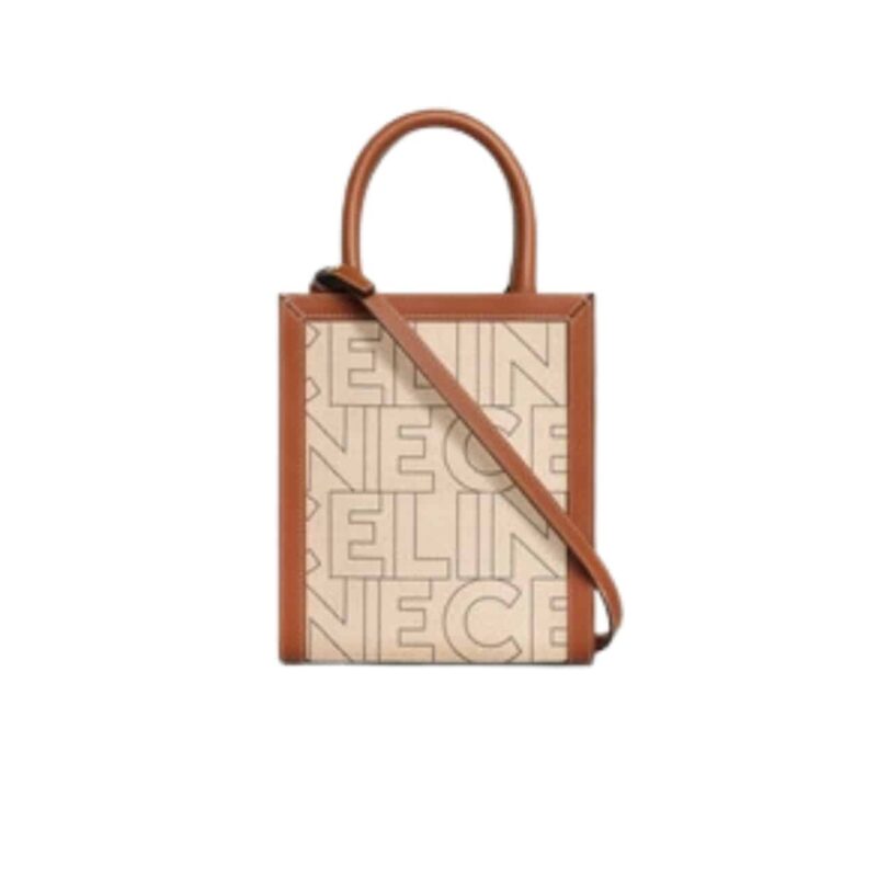 CELINE MINI VERTICAL CABAS CELINE IN TEXTILE WITH CELINE ALL OVER PRINT NATURAL TAN 21CM 193302EUK 02NT