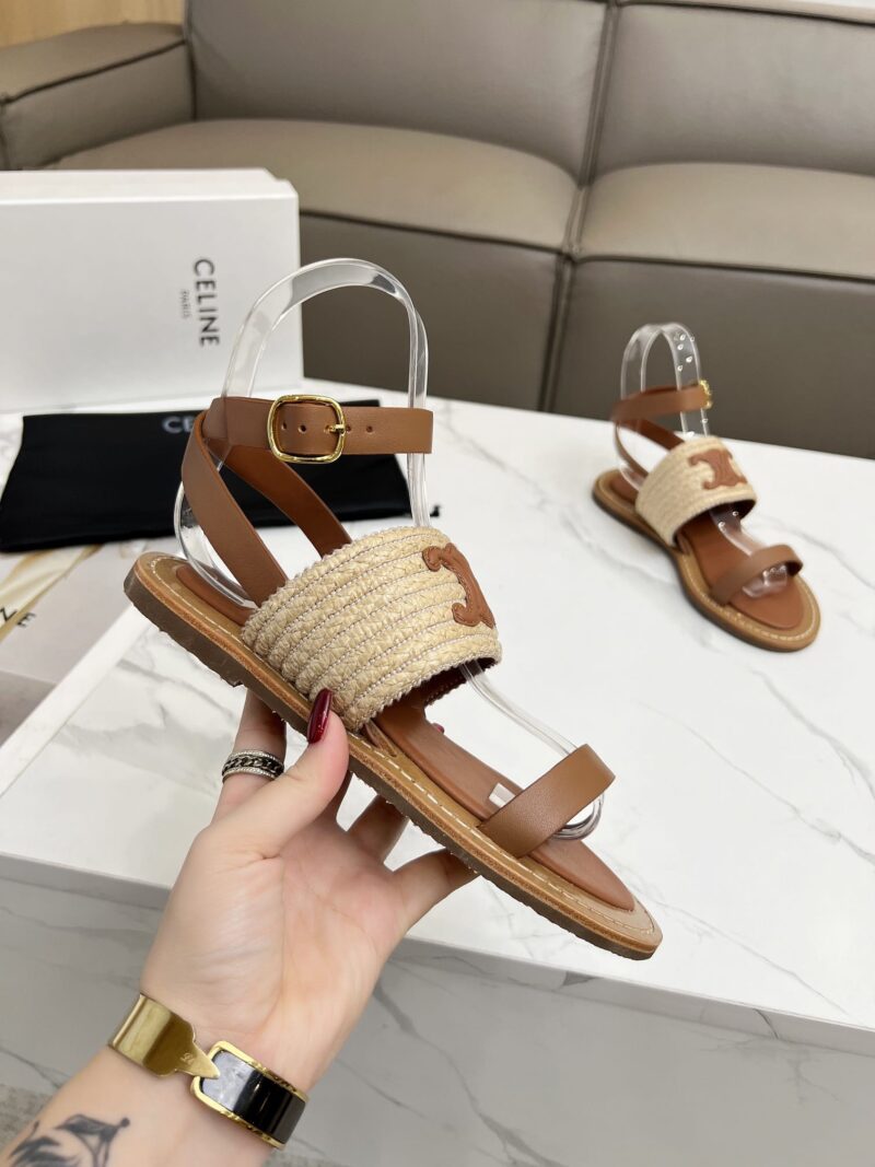 Alternative view of CELINE LYMPIA FLAT STRAP SANDAL IN RAFFIA BROWN 352392246cC02ET