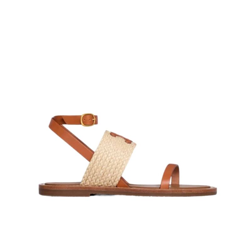 CELINE LYMPIA FLAT STRAP SANDAL IN RAFFIA BROWN 352392246cC02ET