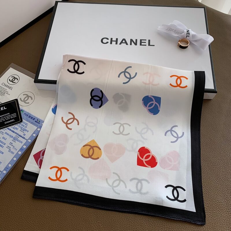 Alternative view of CHANEL HEART AND CC LOGO SILK SQUARE SCARF WHITE