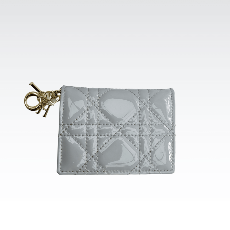 DIOR LADY MINI WALLET GRAY CANNAGE 10.5CM