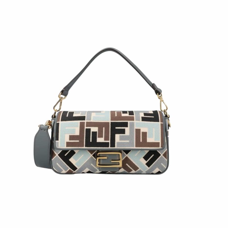 FENDI BAGUETTE FF EMBROIDERED SHOULDER BAG MULTICOLOR 26CM