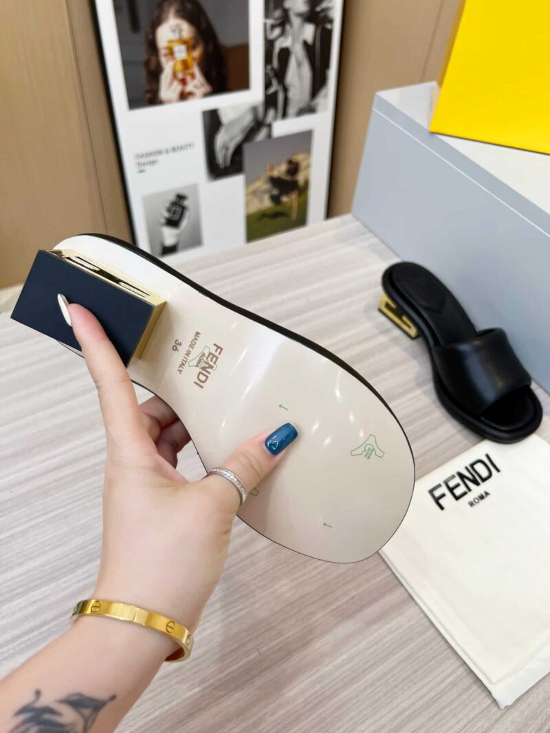 Alternative view of FENDI CUTOUT METAL BLOCK HEEL PADDED LEATHER SANDALS BLACK