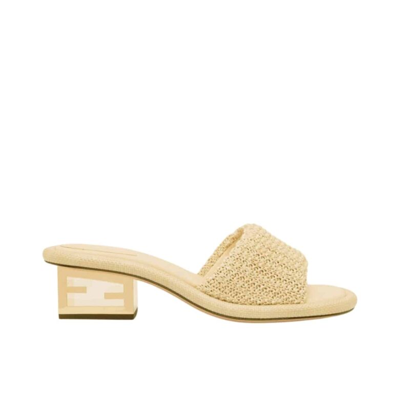 FENDI BAGUETTE RAFFIA SLIDE SANDAL NATURAL NEUTRAL