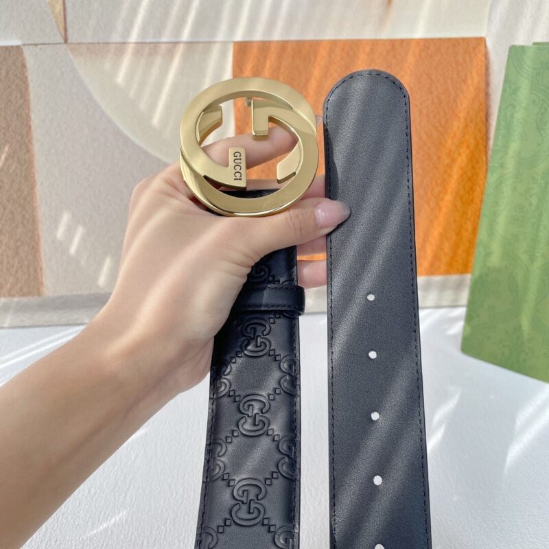 Alternative view of GUCCI MEN'S REVERSIBLE GG BELT GOLD HARDWARE BLACK 40MM