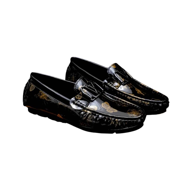LOUIS VUITTON LOAFER POLISH LEATHER WITH BUTTERFLY PATTERN IN BLACK