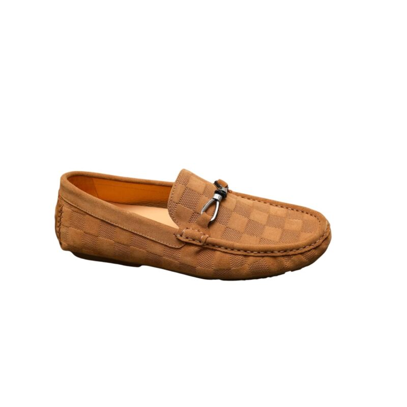 LOUIS VUITTON LV DAMIER SUEDE LEATHER LOAFERS IN TAN