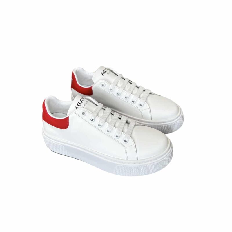 PRADA SNEAKERS IN WHITE LEATHER WITH RED LOGO