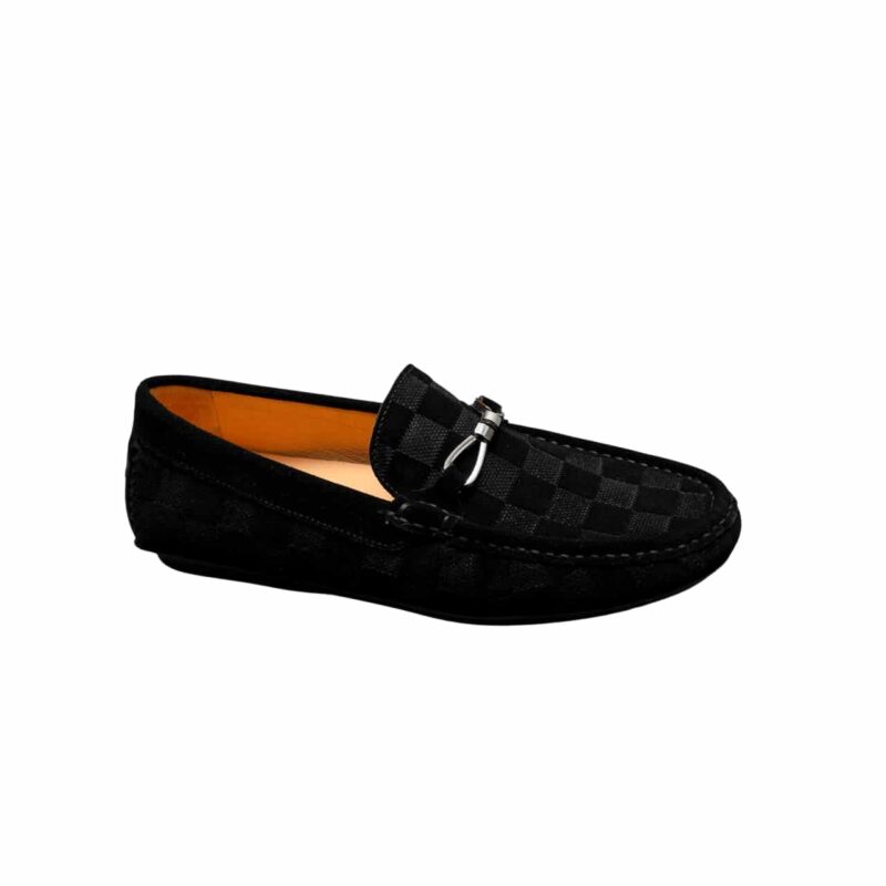 LOUIS VUITTON LV DAMIER SUEDE LEATHER LOAFERS IN BLACK
