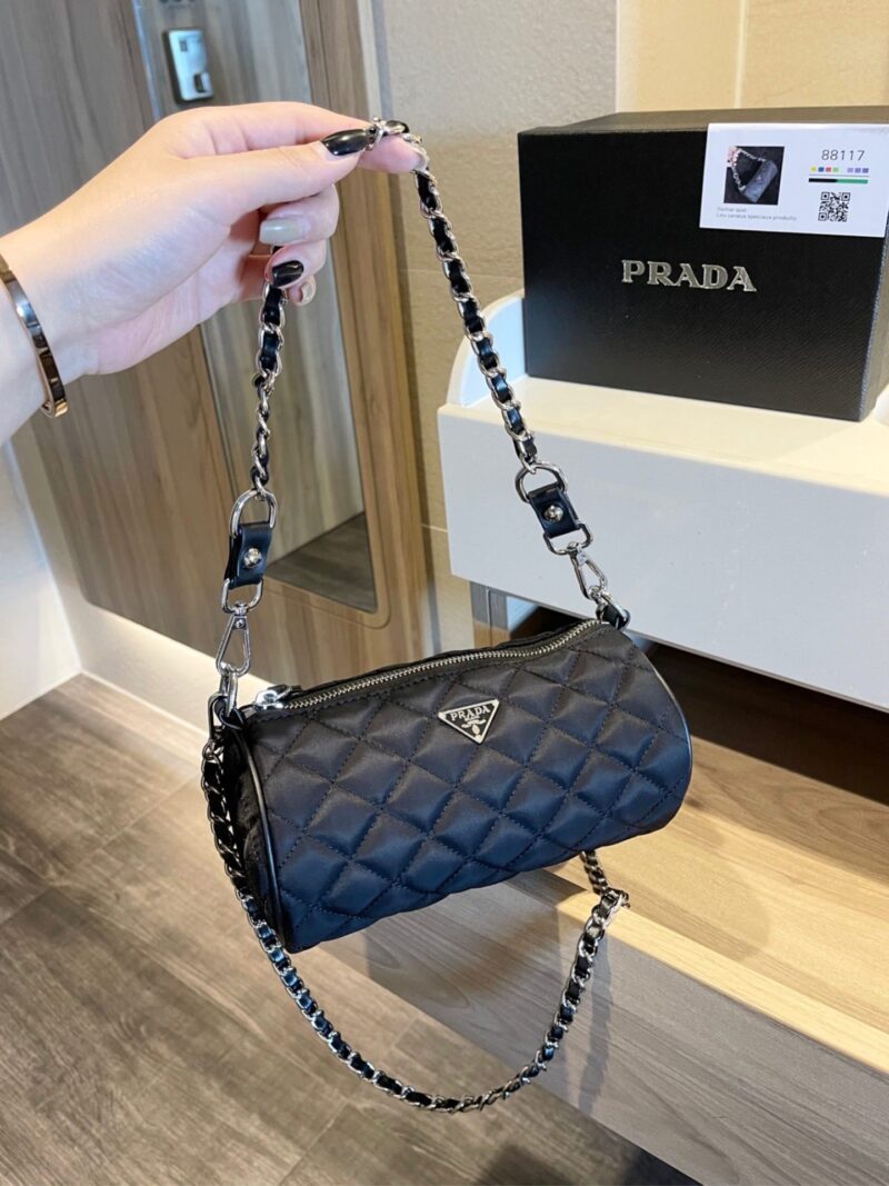 Alternative view of PRADA TESSUTO BLACK QUILTED BARREL BAG BLACK 20CM