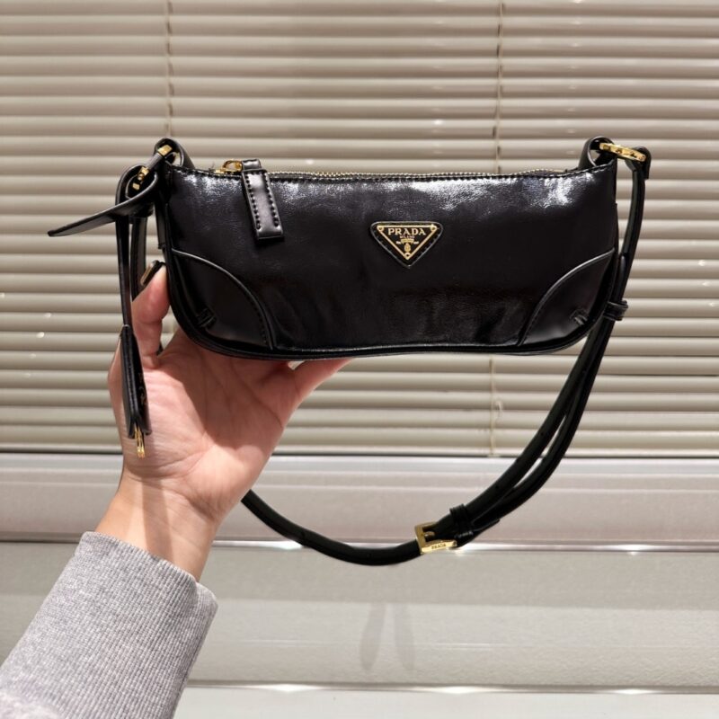 Alternative view of PRADA RE EDITION 2002 LEATHER SHOULDER BAG BLACK 23CM 1BC201 2CYR F0002 V OOO