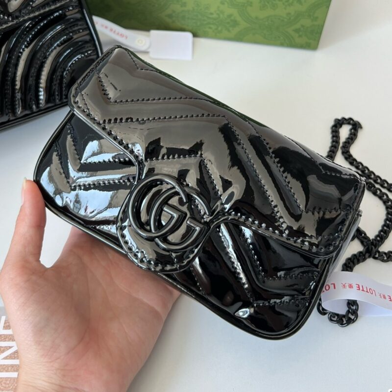 Alternative view of GUCCI GG MARMONT PATENT SUPER MINI BAG BLACK PATENT 476433 AACDE 1000
