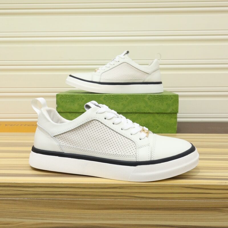 Alternative view of GUCCI MEN’S PLATFORM SNEAKERS LEATHER WHITE WITH BLACK EDGE