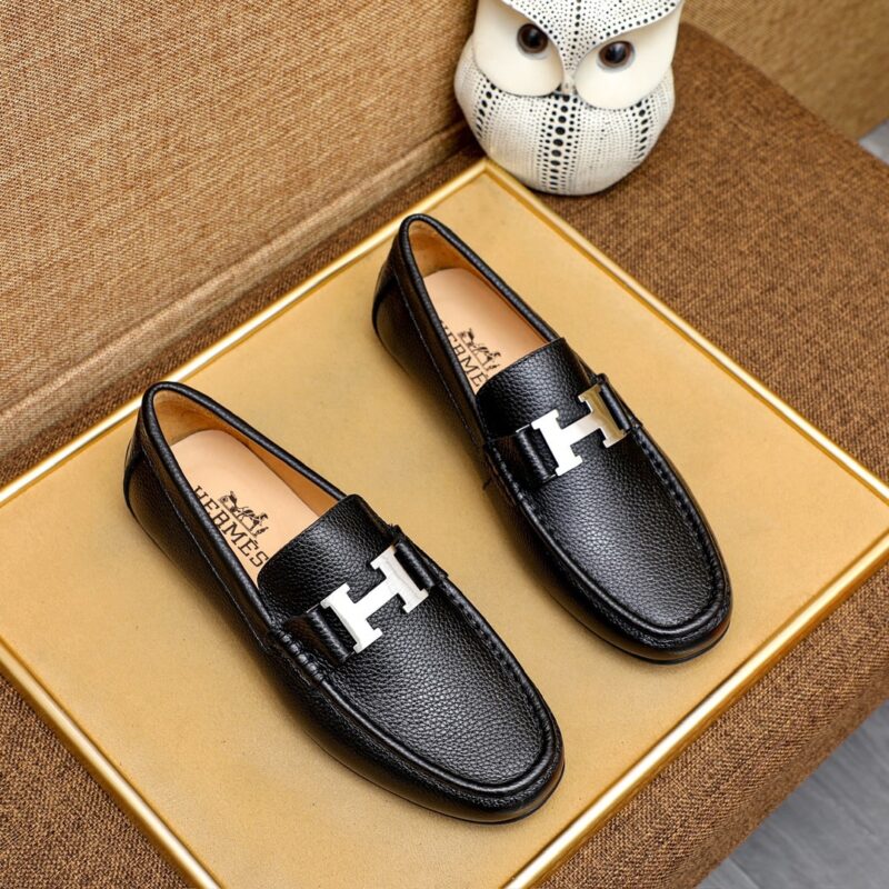 Alternative view of HERMES MEN'S LOAFER MOCCASIN LEATHER WITH H SILVER BLACK