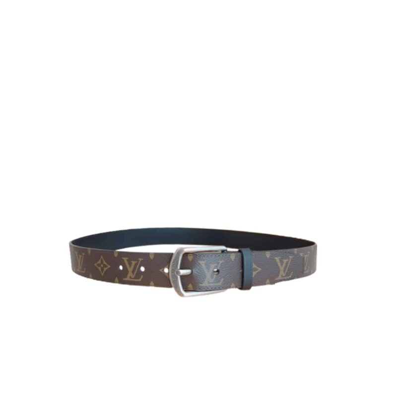 LOUIS VUITTON BELT MONOGRAM LEATHER BROWN SILVER HARDWARE 35MM