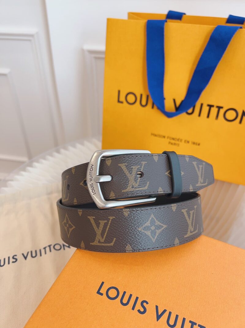 Alternative view of LOUIS VUITTON BELT MONOGRAM LEATHER BROWN SILVER HARDWARE 35MM