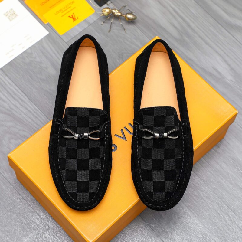 Alternative view of LOUIS VUITTON LV DAMIER SUEDE LEATHER LOAFERS IN BLACK