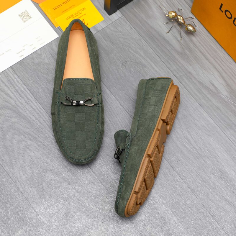 Alternative view of LOUIS VUITTON LV DAMIER SUEDE LEATHER LOAFERS IN DARK GREEN