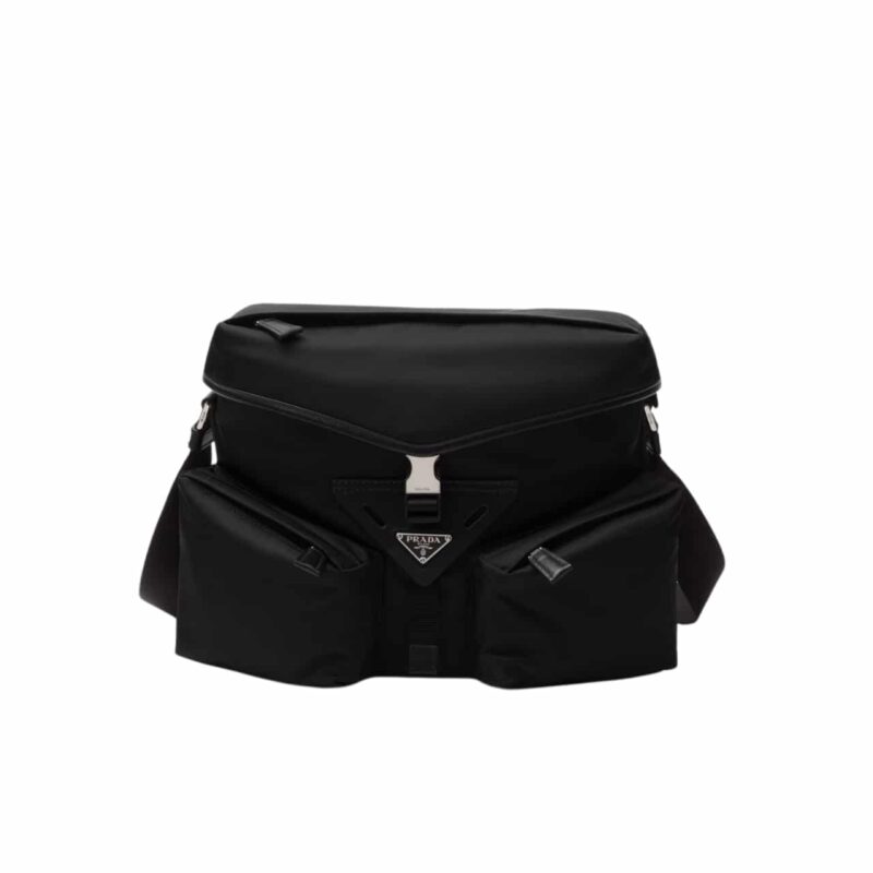 PRADA RE NYLON AND LEATHER SHOULDER BAG BLACK 30CM 2VD062 2DW3 F0002 V NYO