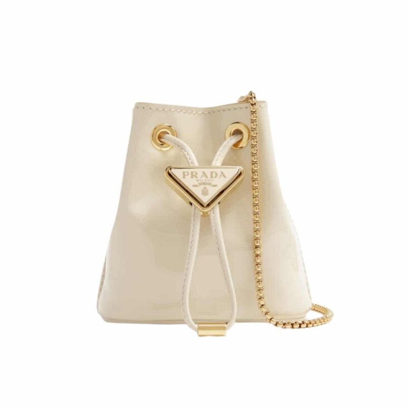 PRADA PATENT LEATHER MINI POUCH WHITE 14CM