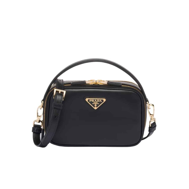 PRADA ODETTE LEATHER MINI BAG BLACK 18CM 1BH203 ASK F0002 V OVO