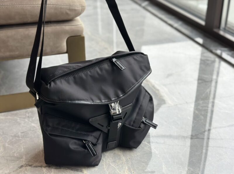 Alternative view of PRADA RE NYLON AND LEATHER SHOULDER BAG BLACK 30CM 2VD062 2DW3 F0002 V NYO