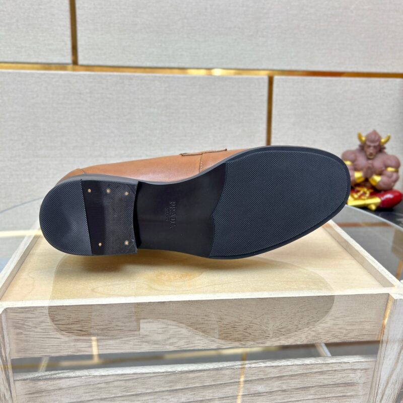 Alternative view of PRADA BRUSHED LEATHER LOAFER PLATE BIT LOGO BROWN