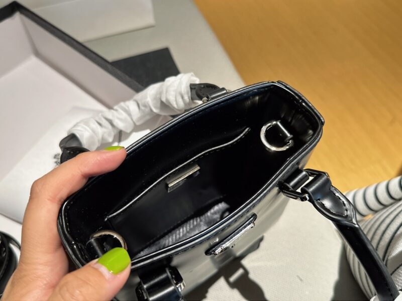 Alternative view of PRADA LOGO EMBELLISHED LEATHER CROSS BODY BAG BLACK 15CM