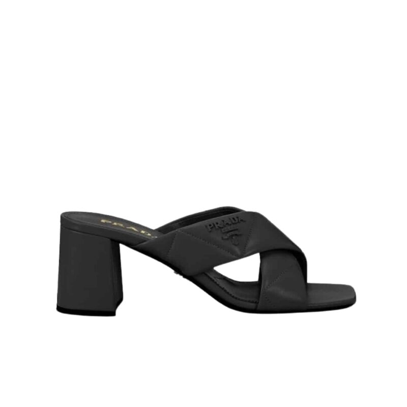 PRADA CROSSOVER NAPPA LEATHER SANDALS IN BLACK