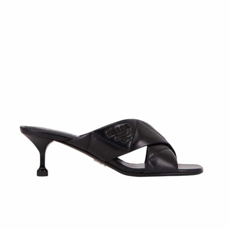 PRADA BLACK QUILTED LEATHER MULE