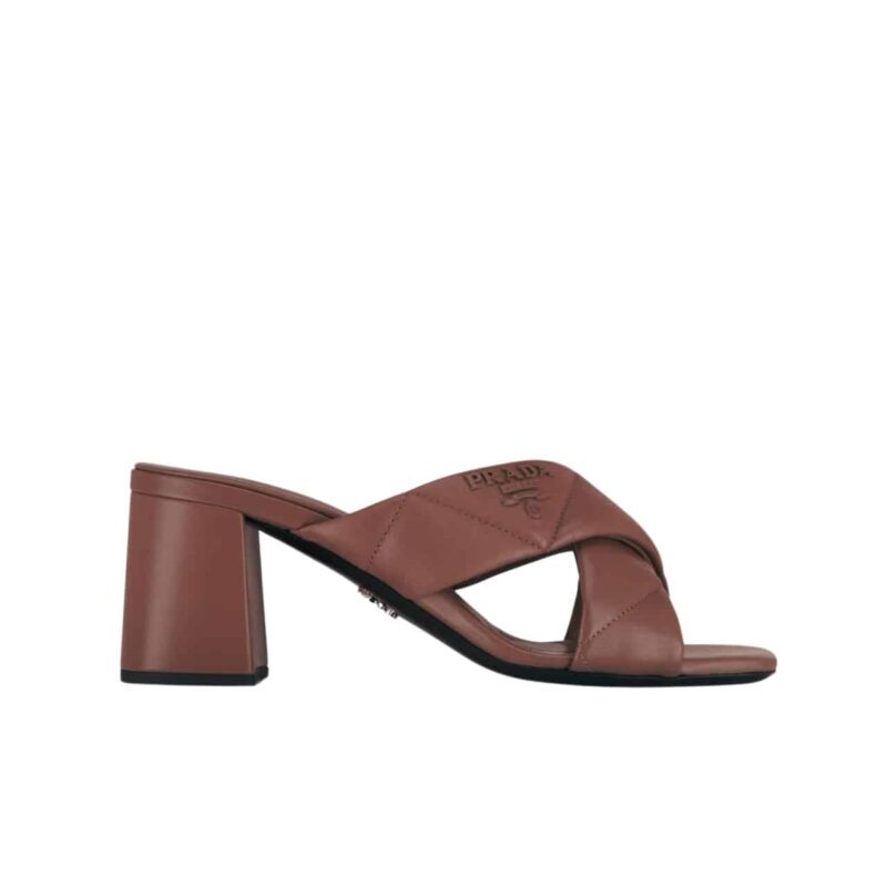 PRADA CROSSOVER NAPPA LEATHER SANDALS IN DARK BROWN