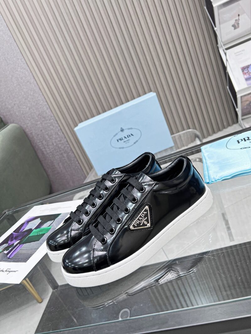 Alternative view of PRADA DOWNTOWN BRUSHED LEATHER SNEAKERS IN BLACK 1E904M B4L F0967 F 030