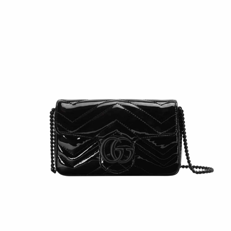 GUCCI GG MARMONT PATENT SUPER MINI BAG BLACK PATENT 476433 AACDE 1000