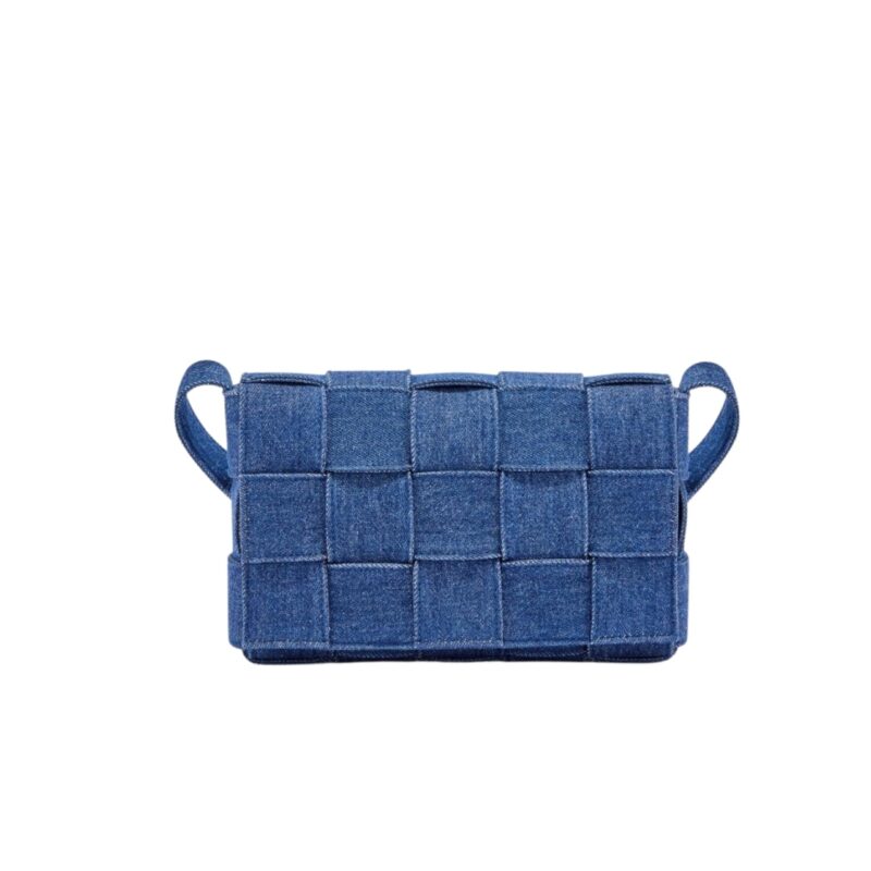 BOTTEGA VENETA CASSETTE INTRECCIATO DENIM BAG BLUE 25CM